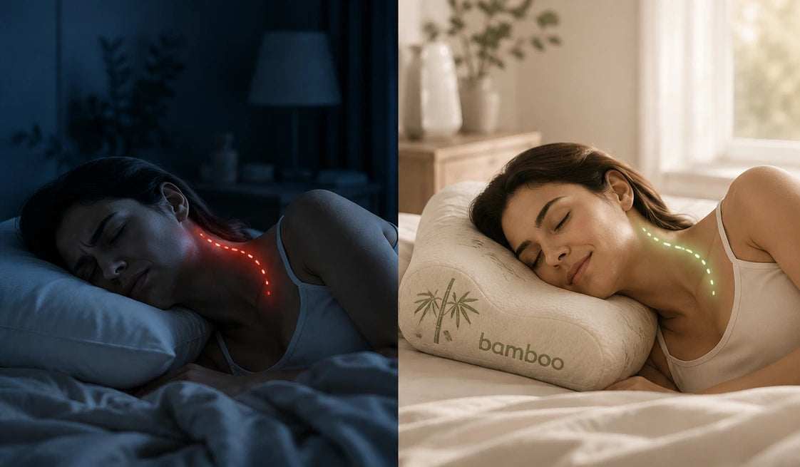 Traditional pillow vs. Elevora bamboo cervical pillow