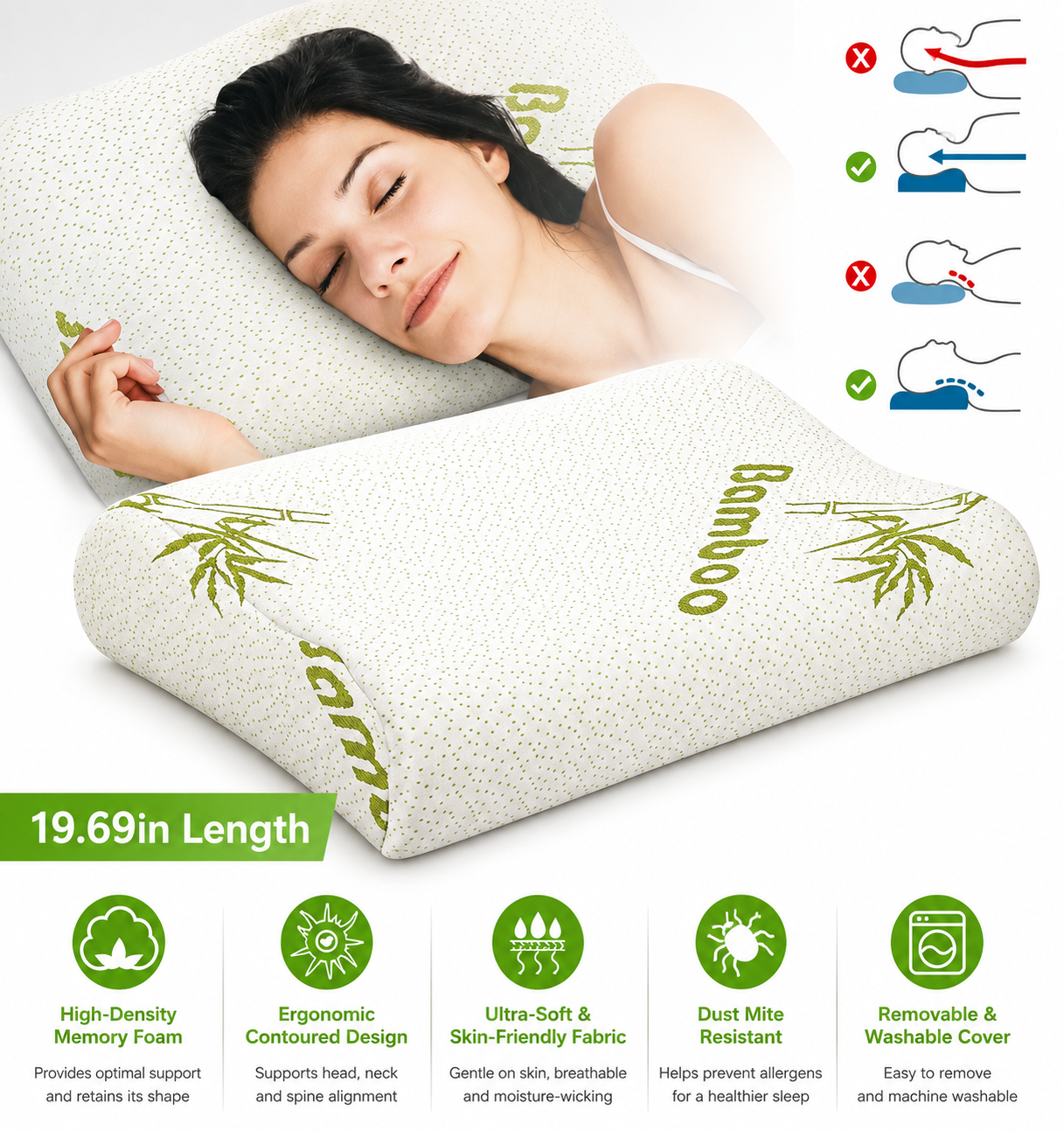 Almohada Cervical Elevora Bamboo — Ergonómica y Transpirable
